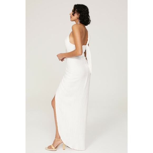 JUST BEE QUEEN White Cutout One Shoulder Cotton High Slit Dress Size Extra Large - Picture 2 of 12